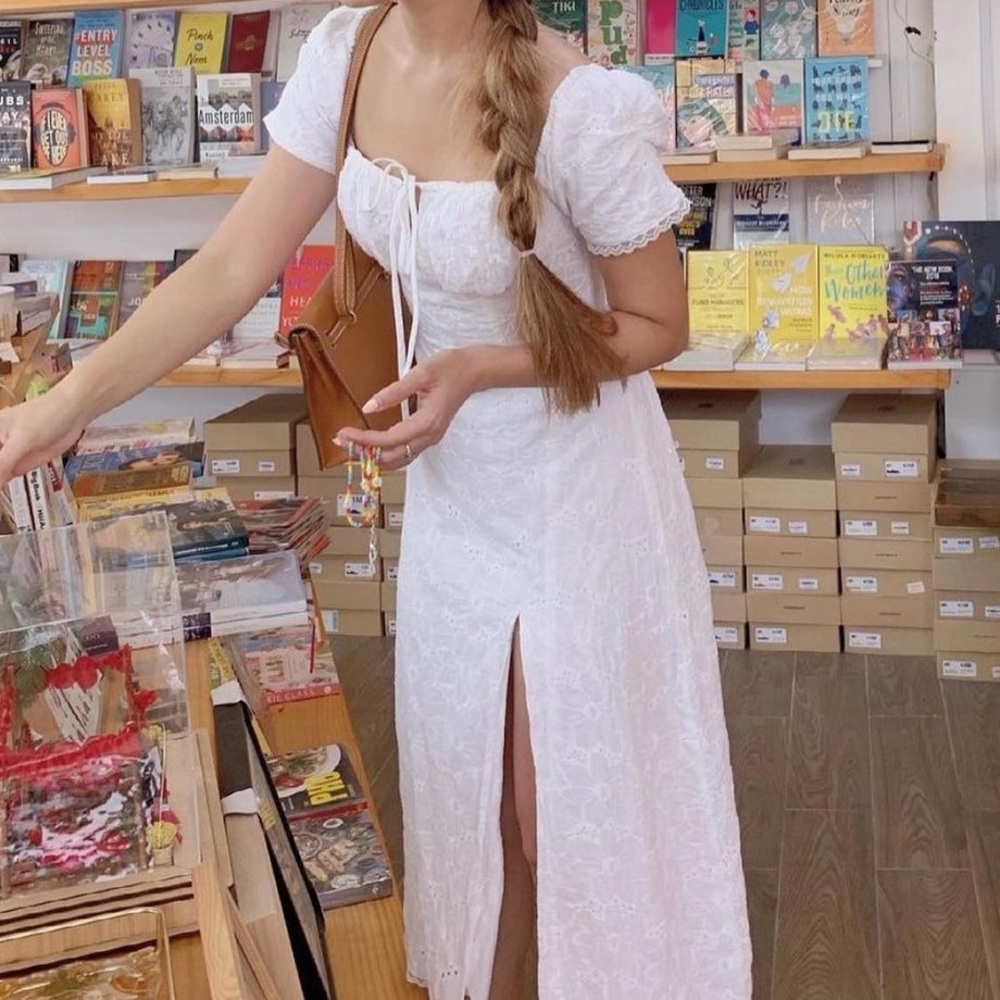 Split thigh white dress